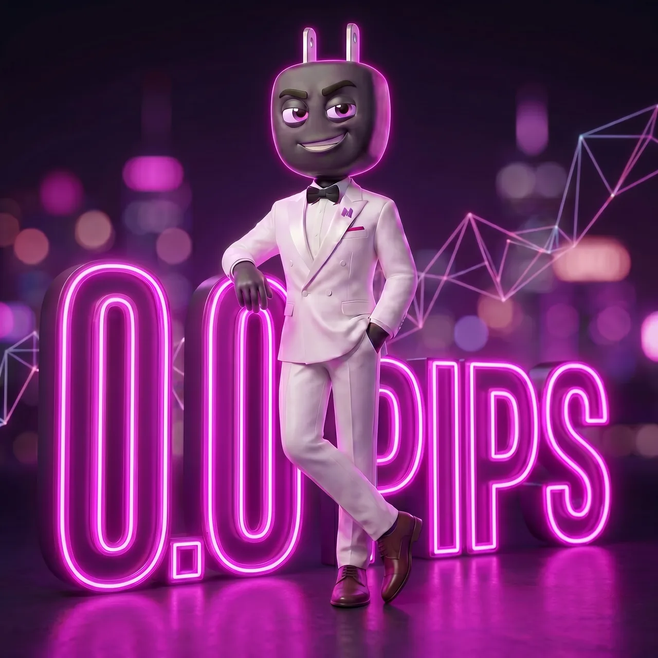 MagnoFX mascot beside 0.0 PIPS neon sign